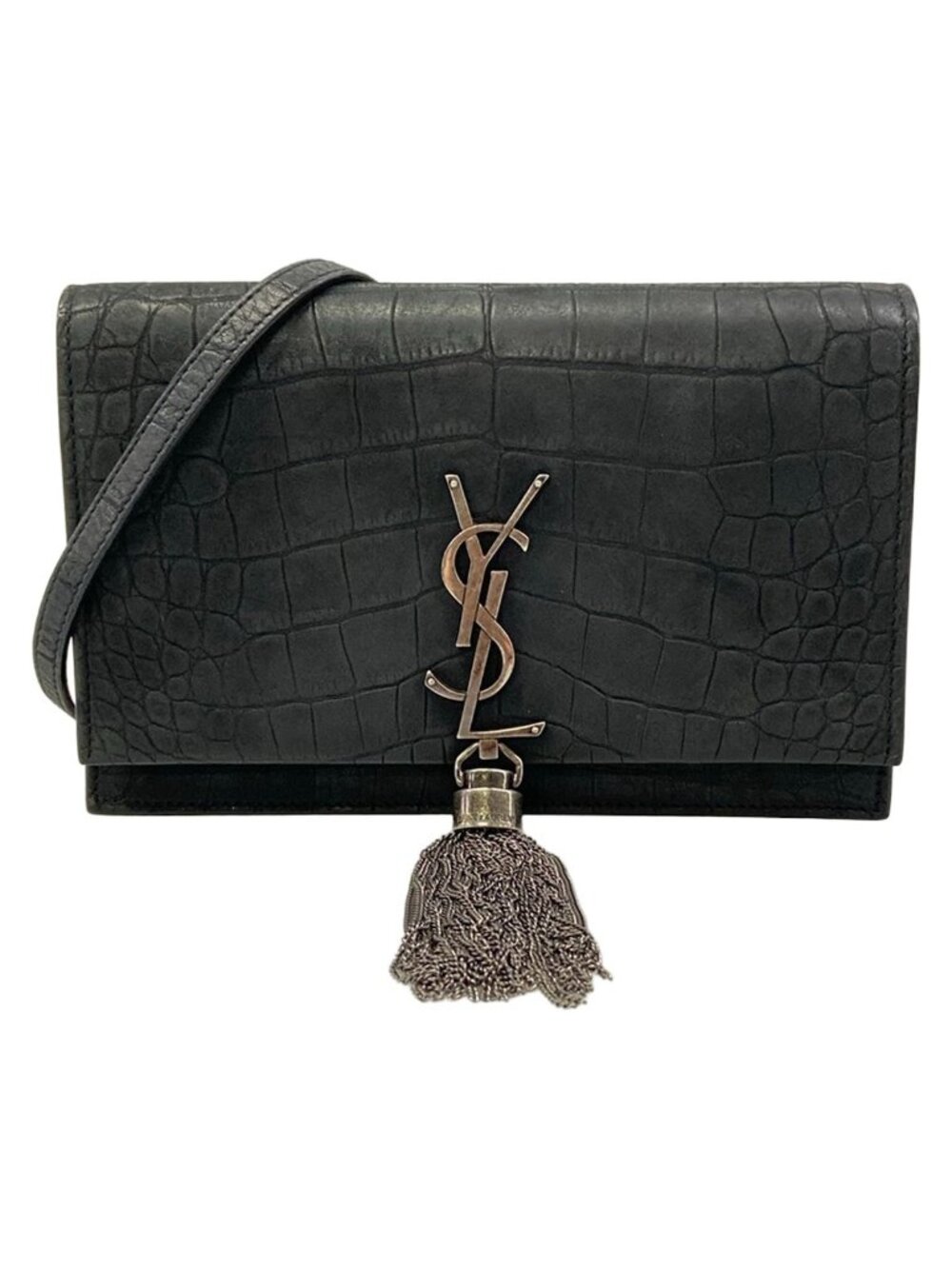Saint Laurent Paris Shoulder Bag Kate Black Embossed Leather